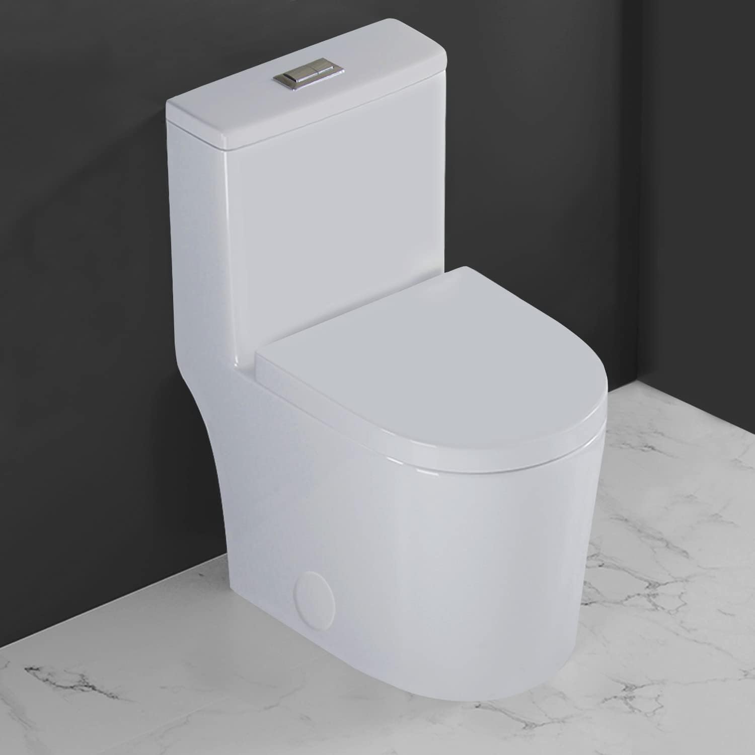 WinZo WZ5089 Compact Round One Piece Toilet 23' Depth,Dual Flush For Small Modern Bathroom 12' Rough-in White