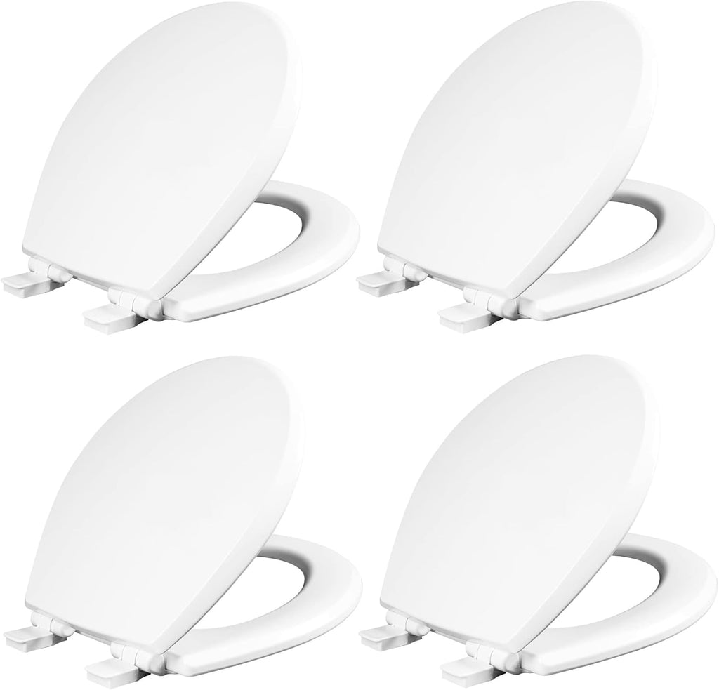 Mayfair Cassel Slow Close Toilet Seat, Easy Clean, Non Slip Premium Wood Seat, Easy Install, Made in USA, Round, White, 4-Pack