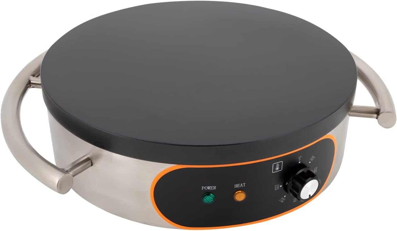 Commercial Crepe Griddle Electric Crepe Maker Machine, 1500W 16inch Commercial Crepe Machine Nonstick Round Crepe Griddle, 122°F-572°F Temp. Range for Blintzes, Crepes, Tortillas, Eggs