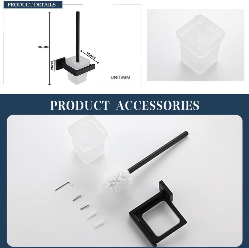 Black Bathroom Accessories Stainless Steel Set Wall Rack Towel Rack Towel Rack Tissue Holder Clothes Hook Toilet Brush Pendant,4 Pieces Set 4