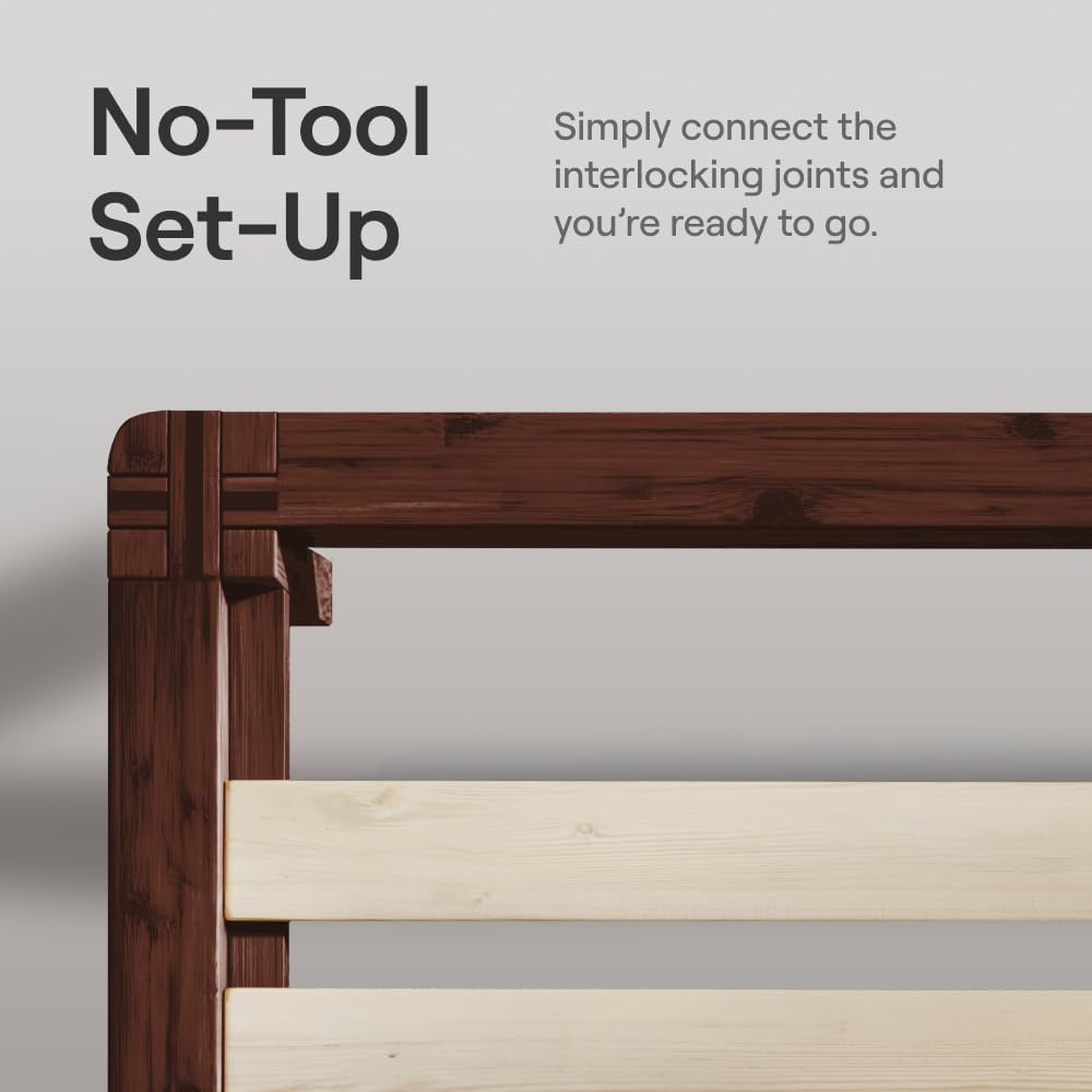 Nectar Bamboo Platform Bed Frame - Twin - Walnut - Floating Center Support Legs - 12' Height - Easy Tool Free Set Up - Contemporary and Durable - Sturdy Wooden Support Slats - Holds Up to 500 Pounds