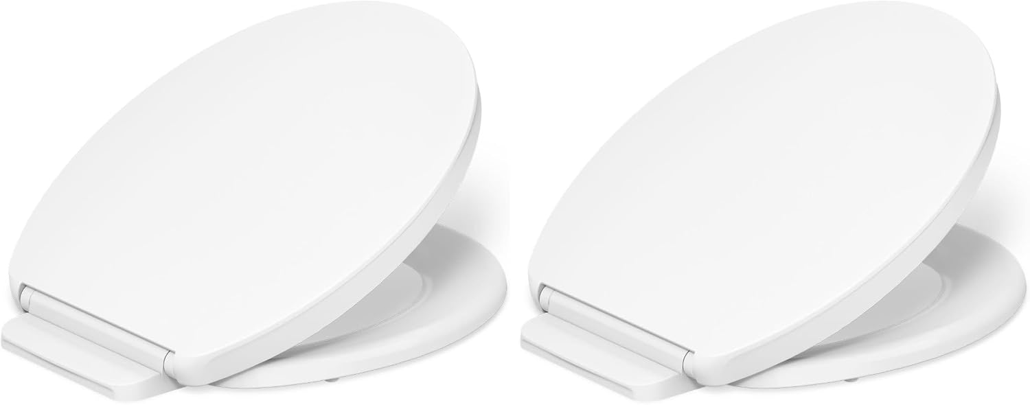 KOHLER K-26802-0 Impro ReadyLatch Quiet Close Round Toilet Seat, White Toilet Seat, Grip-Tight Bumpers, New Home Essentials, Slam Prevention (Pack of 2)