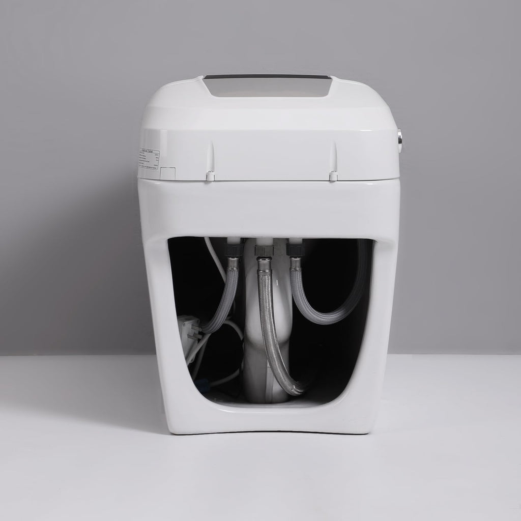 Smart Toilet Bidet with Foot Sensor Open Cover,Seat, Self Cleaning Nozzle, LED Display, Three Level Heated Seat,Airflow, Night Light, Knob Control, Soft Close, Auto Flush, with Remote Control