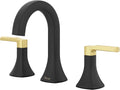 Pfister Vaneri Bathroom Sink Faucet 8 in Widespread 2-Handle 3-Hole NSF Certified Water-Efficient Matte Black and Brushed Gold Finish Push & Seal Drain LF049VRIBBG