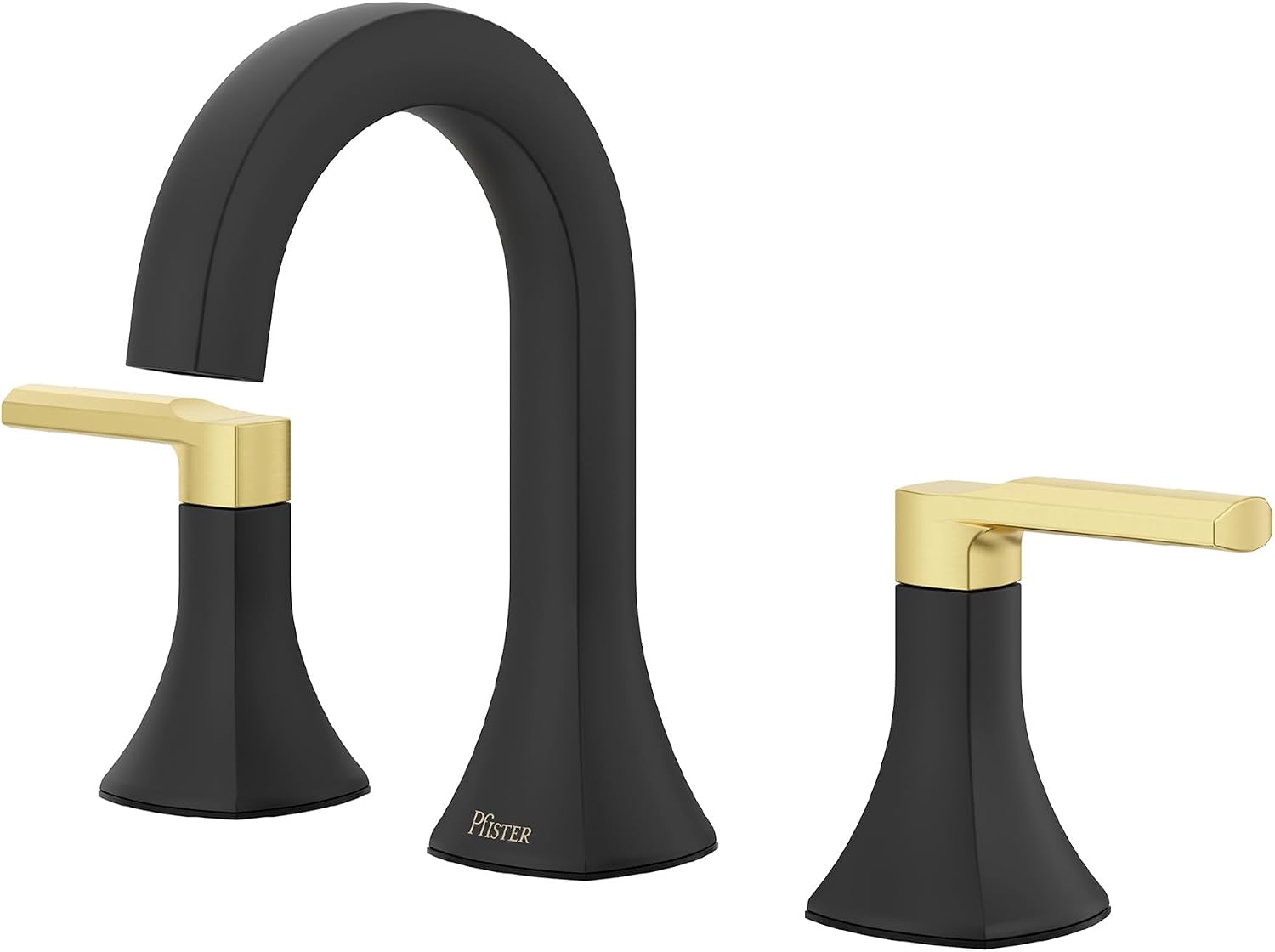 Pfister Vaneri Bathroom Sink Faucet 8 in Widespread 2-Handle 3-Hole NSF Certified Water-Efficient Matte Black and Brushed Gold Finish Push & Seal Drain LF049VRIBBG
