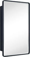 TEHOME Farmhouse Matt Black Recessed Bathroom Medicine Cabinet with Mirror Rounded Rectangle Metal Framed Medicine Cabinet with Beveled Mirror 20x30''