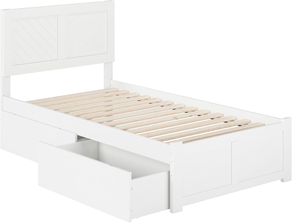 AFI, Canyon Twin Solid Wood Storage Platform Bed with Footboard & Set of 2 Storage Drawers, White