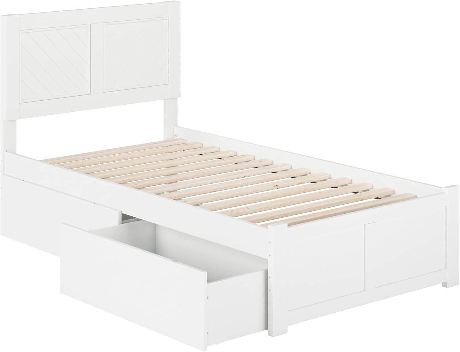 AFI, Canyon Twin Solid Wood Storage Platform Bed with Footboard & Set of 2 Storage Drawers, White