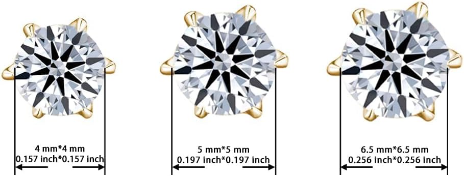 0.3/0.5/1carst Round Lab Diamond Stud Earrings for Women | 925 Sterling Silver Studs | Hypoallergenic Fine Jewelry | 6-Prong Basket, Push Back Nut | VVSI/VSI Clarity, D/EF Color, Round Cut