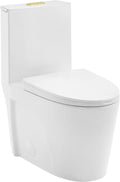St. Tropez One Piece Elongated Toilet Dual Vortex Flush, Gold Hardware