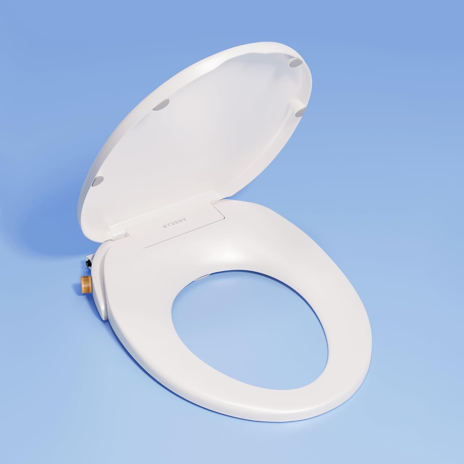 TUSHY Wave Non-Electric Bidet Toilet Seat: Sleek Round Design, Quick-Release for Easy Cleaning (DuoFlow Front & Rear Wash, Self-Cleaning Nozzle, Soft-Close Lid), 10-Min DIY Install, Bamboo Knob