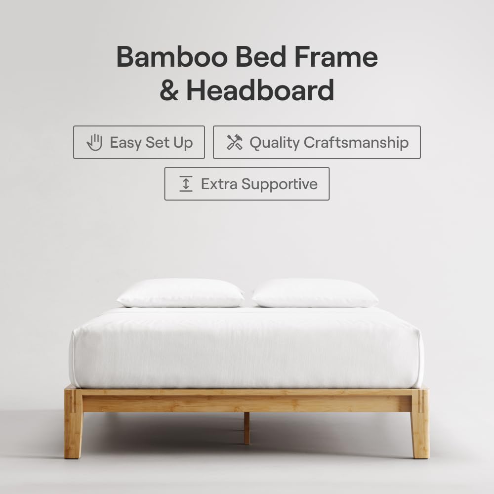 Nectar Bamboo Platform Bed Frame - Twin - Natural - Floating Center Support Legs - 12' Height - Easy Tool Free Set Up - Contemporary and Durable - Sturdy Wooden Support Slats - Holds Up to 500 Pounds