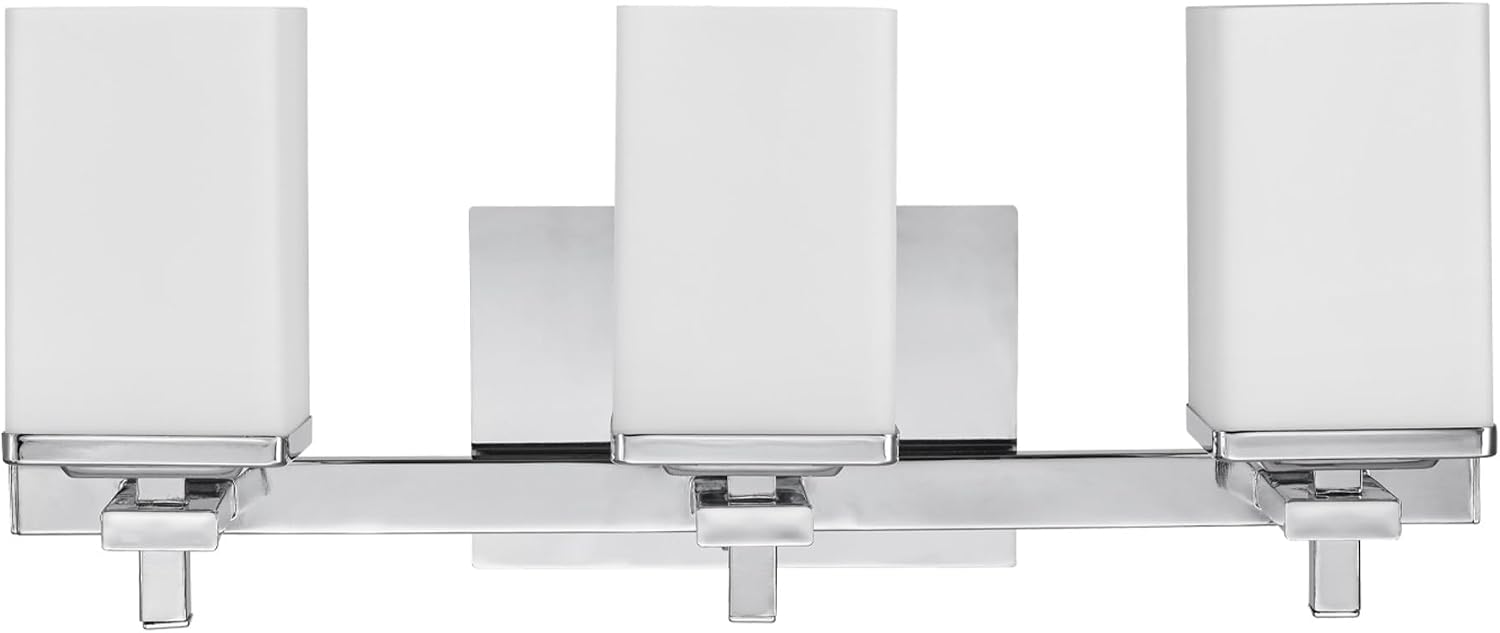 Globe Electric 59221 Finn 5-Piece All-in-One Bath Set, 3-Light Vanity, Bar, Towel Ring, Robe Hook, Toilet Paper Holder, Polished Chrome