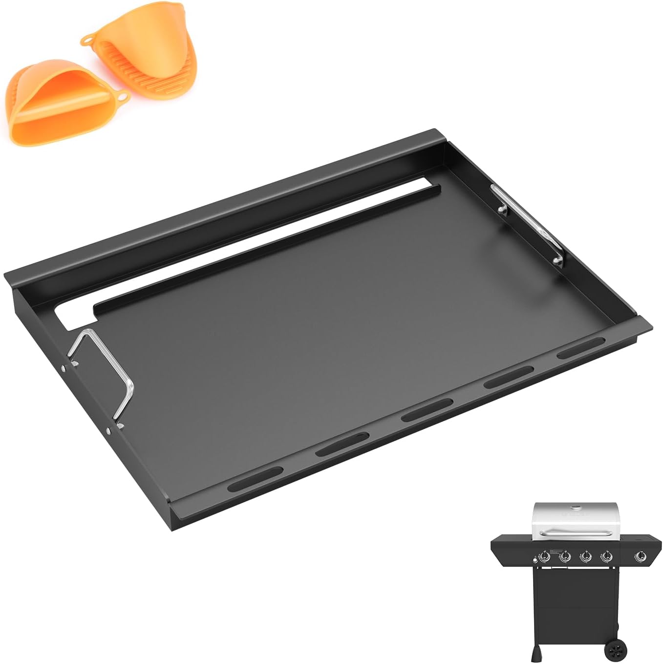 Full Size Griddle Insert Replacement Part for Nexgrill 4-Burner 720-0925 Grills, Non-stick Flat Top Cooking Griddle for Nexgrill 720-0925P 720-0925PG 720-0340 720-0718A, Carbon Steel