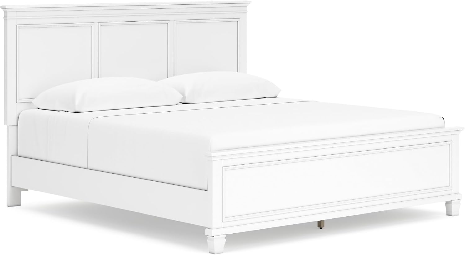 Signature Design by Ashley Fortman Transitional King Panel Bed with Tapered Feet, Foundation or Box Spring Needed, White