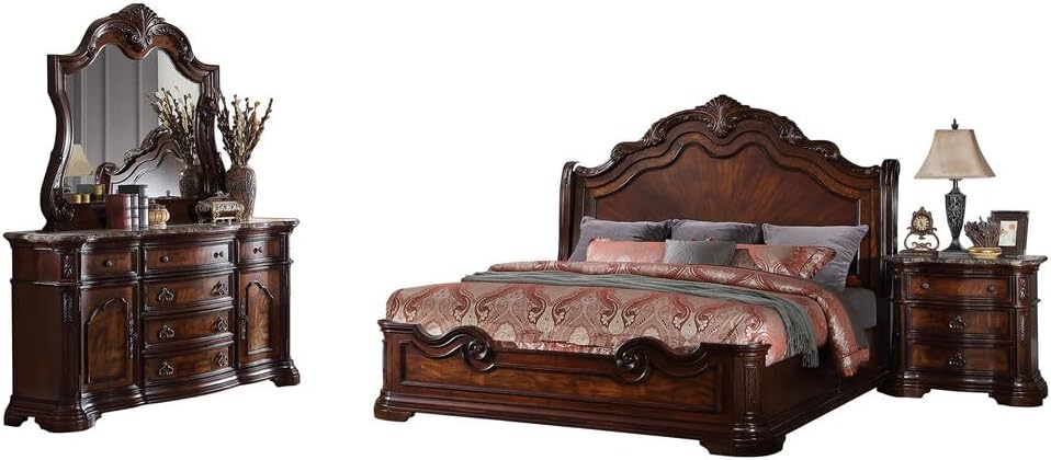 Best Master Barney's Traditional 5-Piece Eastern King Set in Walnut w/Marble Top