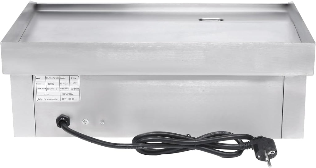 Commercial Electric Grill 110V 3000W Countertop Flat Top Griddle Nonstick Stainless Steel Teppanyaki Grill, Temperature Range 122-572°F for Restaurant, Canteen, Snack Bars 21.3'x11.8'