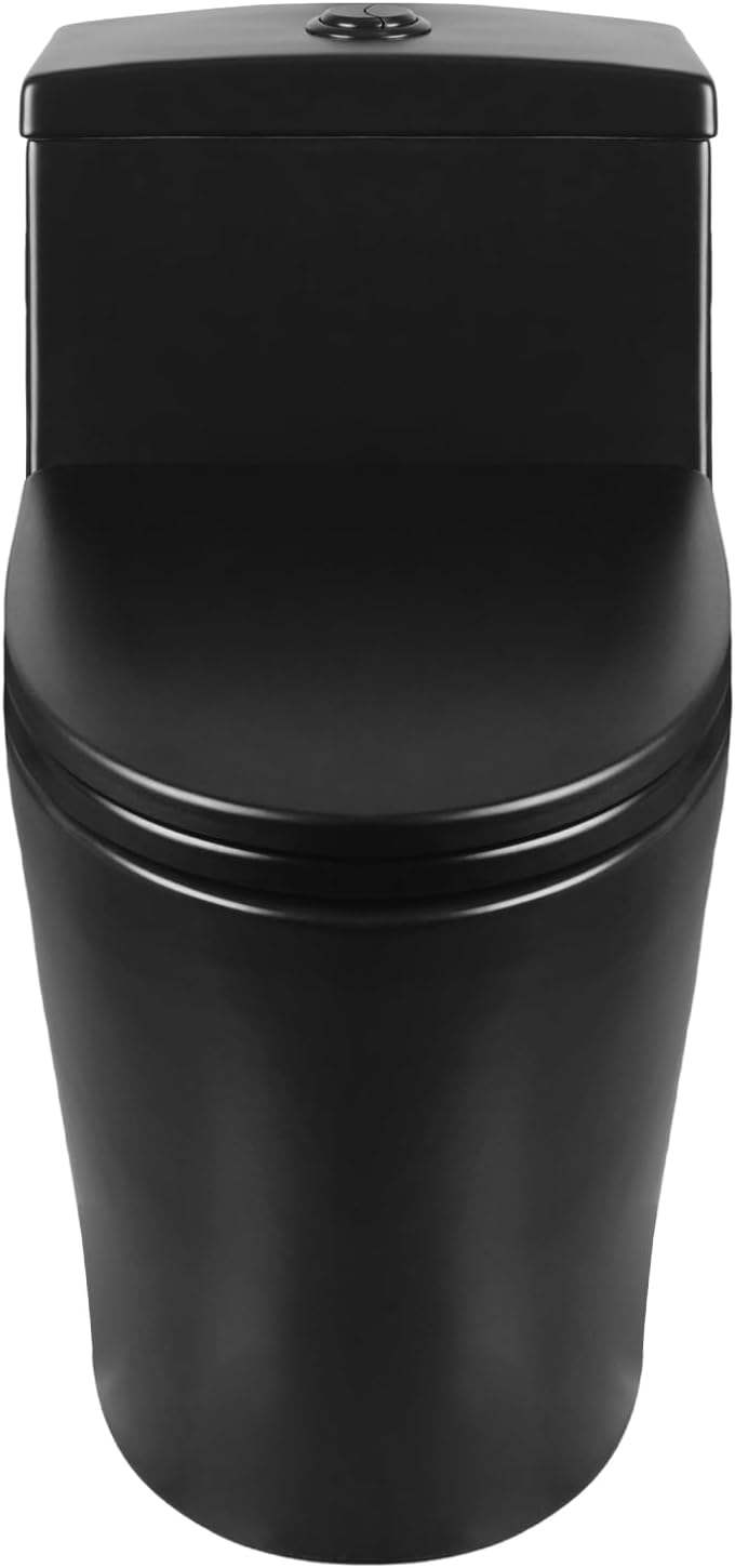 DeerValley One Piece Toilet Elongated 1.1/1.6 GPF Dual Flushing Toilets with 17' ADA Comfortable Chair Seat 12' Rough-In High-Efficiency Black Toilet DV-1F52636B