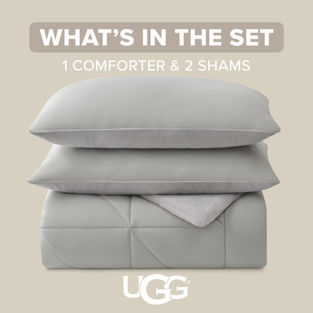 UGG King Comforter Set – 3 Piece Luxury Reversible Plush King Size Comforter Set with Down Alternative Fill, Soft Bedding Set with 2 Pillow Shams for Home & Bedroom Decor, Seal Gray (Corey)