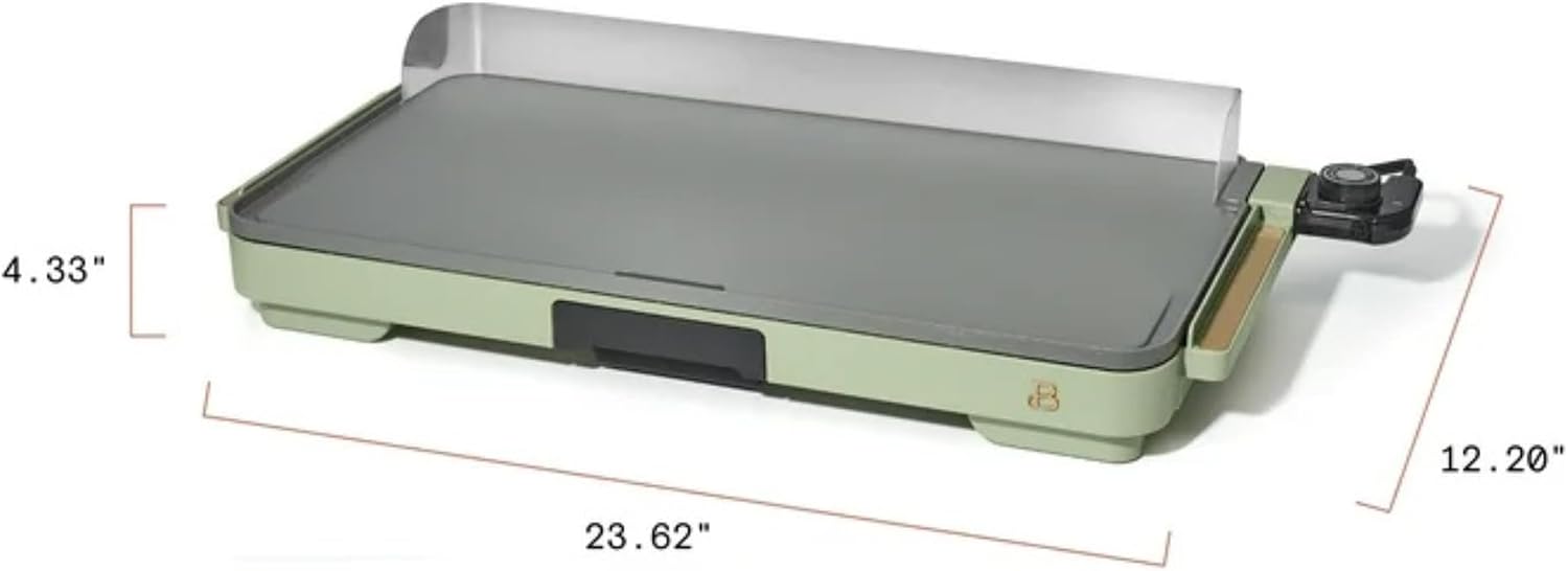 Extra Large Electric Griddle 12x22 Inch, 1500W Nonstick Countertop Griddle with Removable Backsplash and Adjustable Temperature Control for Family Breakfast & Indoor Cooking (Sage Green)