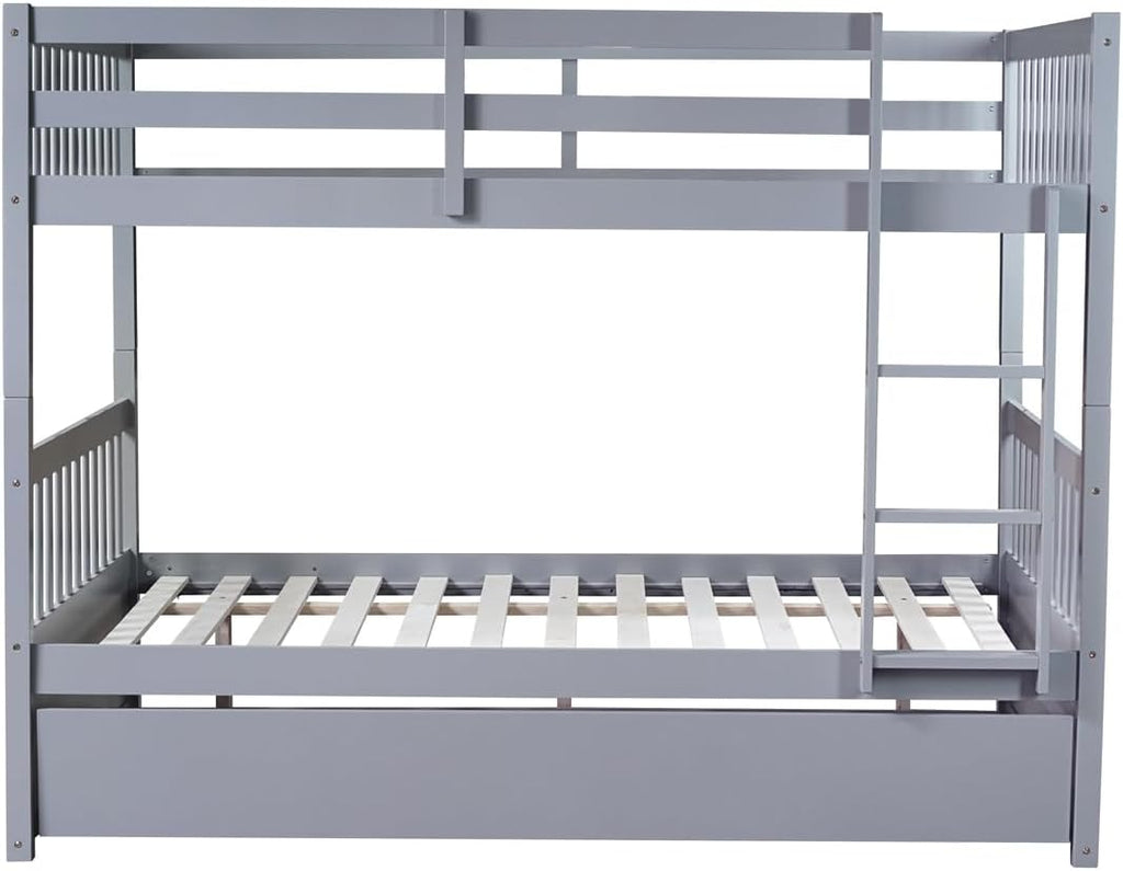 Harper & Bright Designs Full Over Full Bunk Bed with Twin Size Trundle, Separatable 2 Beds in 1, Wooden Bed Frame with Ladder, Grey