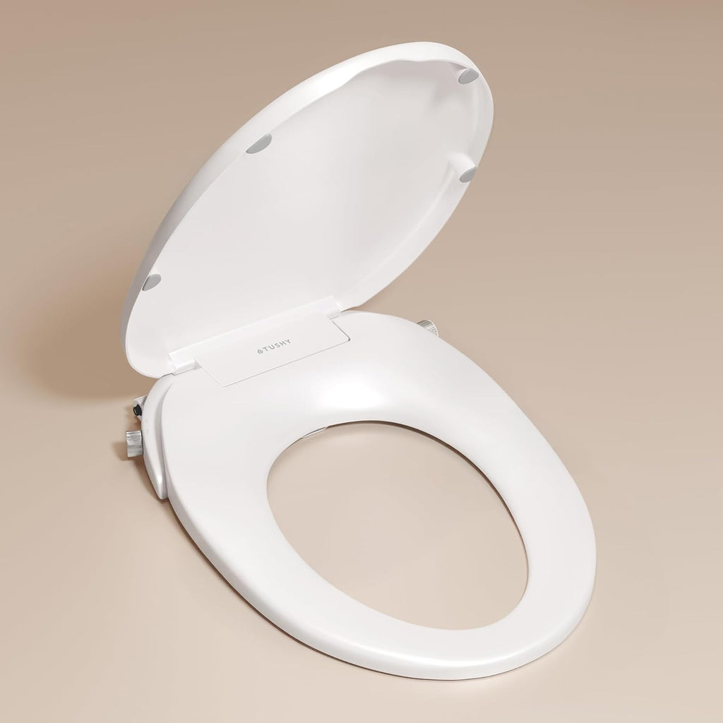 TUSHY Oasis Non-Electric Warm Water Bidet Seat (Elongated): Self-Cleaning Dual Nozzles, Adjustable Temp & Pressure (10-Min DIY Install, Soft-Close Lid, Sleek Design), Spa-Like Comfort, Platinum Knob