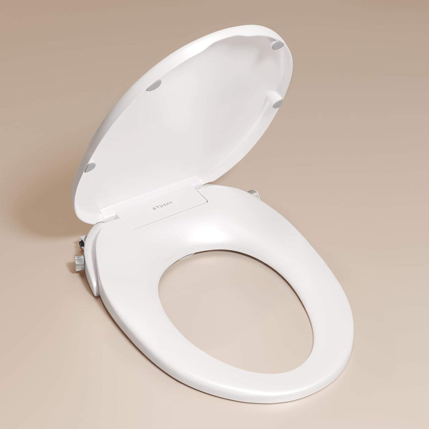 TUSHY Oasis Non-Electric Warm Water Bidet Seat (Elongated): Self-Cleaning Dual Nozzles, Adjustable Temp & Pressure (10-Min DIY Install, Soft-Close Lid, Sleek Design), Spa-Like Comfort, Platinum Knob