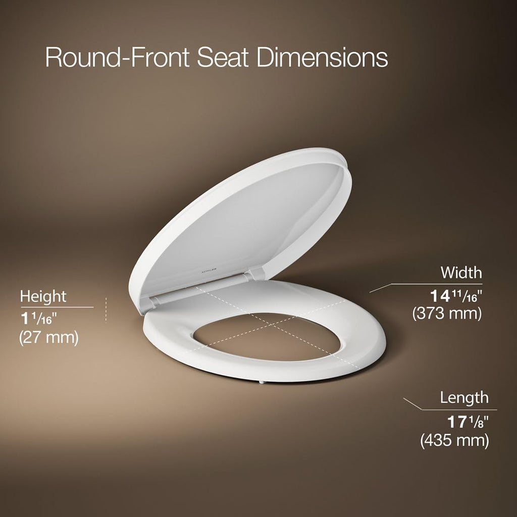 KOHLER K-26802-0 Impro ReadyLatch Quiet Close Round Toilet Seat, White Toilet Seat, Grip-Tight Bumpers, New Home Essentials, Slam Prevention (Pack of 2)