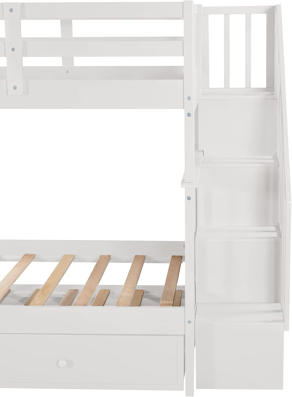 Harper & Bright Designs Twin-Over-Twin Bunk Bed with Trundle and Storage Staircase, Solid Wood 3 in 1 Stairway Bunk Bed with Trundle, White