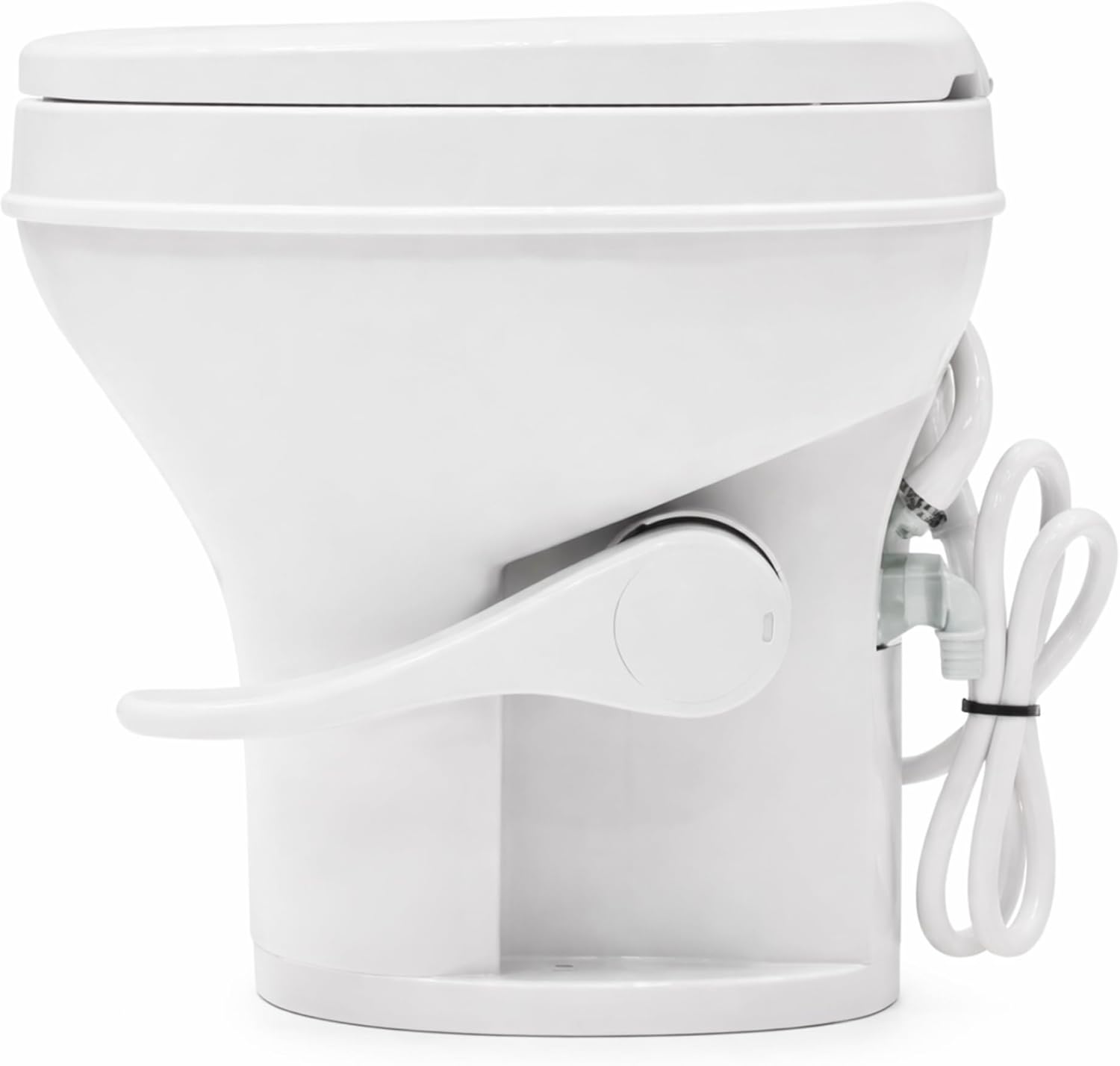 SEAFLO RV Toilet with Sprayer Attachment - White, 18.4' Residential Height, Gravity Flush Foot Pedal Camper Toilet Soft Close Seat Elongated Bowl Motorhome, 4-Year Warranty, SFRTPH-01-02