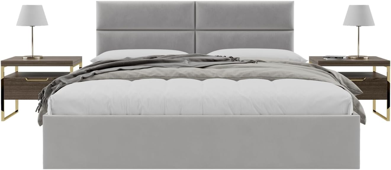 Vänt Upholstered Wall Panels - King/Cal King Size Wall Mounted Velvet Headboards - Velvet Platinum Grey - Twin/King - Set of 4 Panels (Each Individual Panel 39'x11.5')