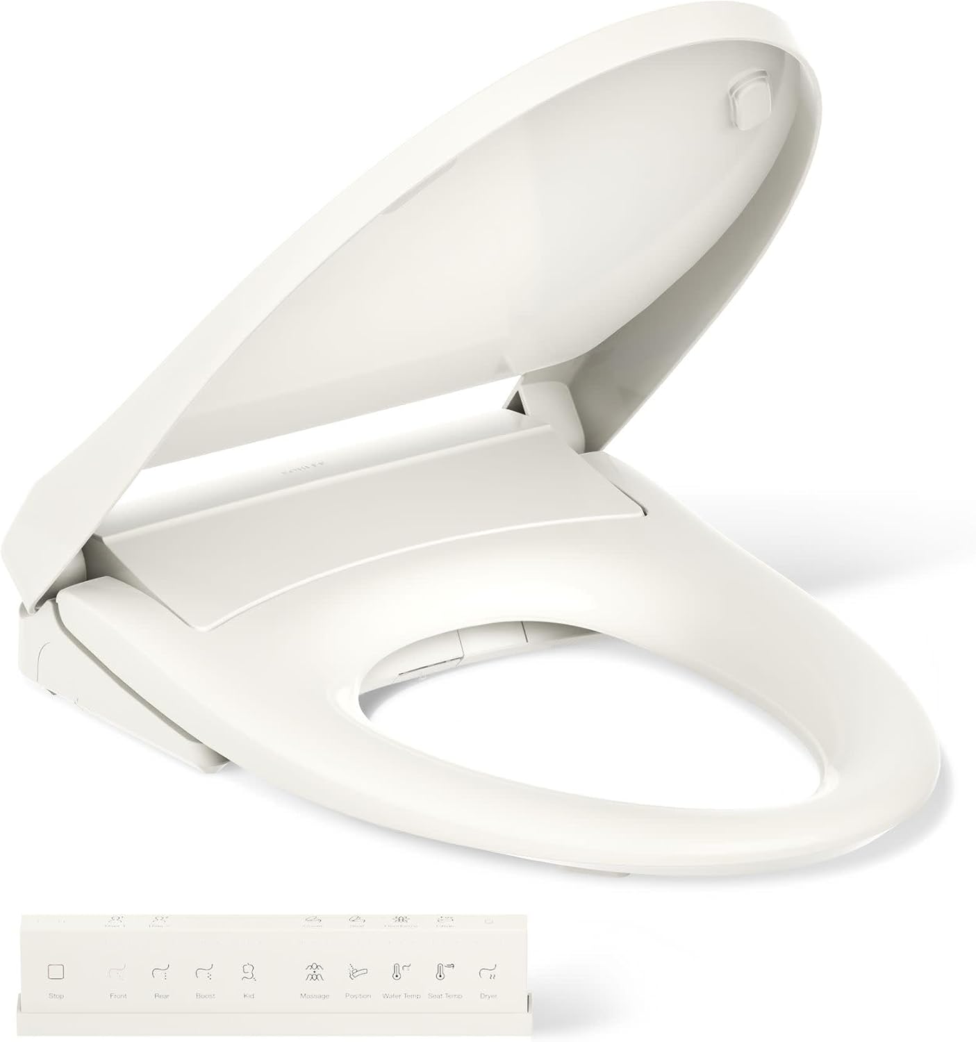 Kohler PureWash E930 Elongated Heated Bidet Toilet Seat, Biscuit with Remote Control, Warm Water Bidet for Existing Toilets with Dryer, Adjustable Sprayer