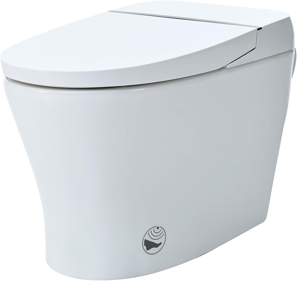 Heated Seat Smart Toilet without Bidet, Upmarket Compact Dual Flush Toilet 1,1.28 GPF, Tank less toilet with Adjustable Temp Heated Seat, Foot sensor Flush, White Night Light, Knob Control,Auto Flush