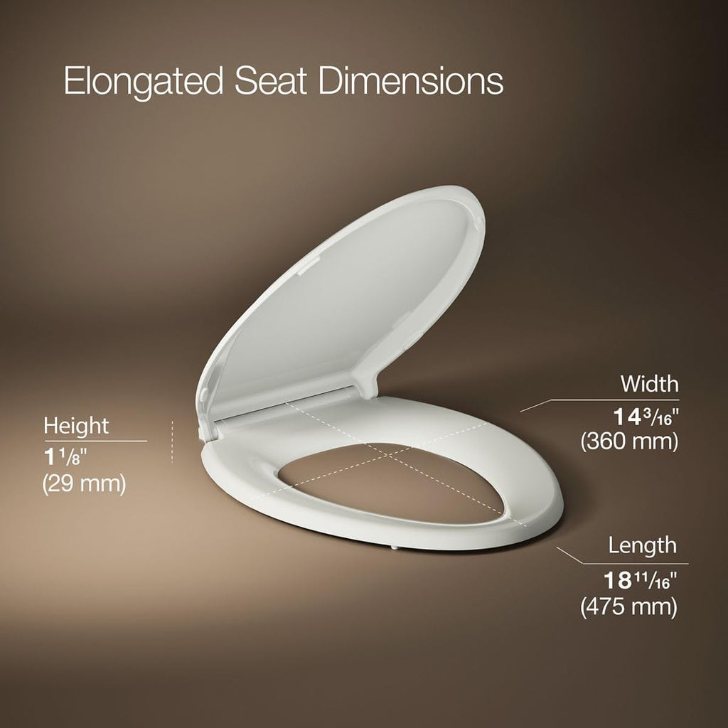 KOHLER 4636-RL-NY Cachet ReadyLatch Elongated Toilet Seat Slow Close, Soft Close Toilet Seat Quiet Lid, Contoured Grip-Tight Bumpers Installation Hardware, Apartment Essentials, Dune (Pack of 2)
