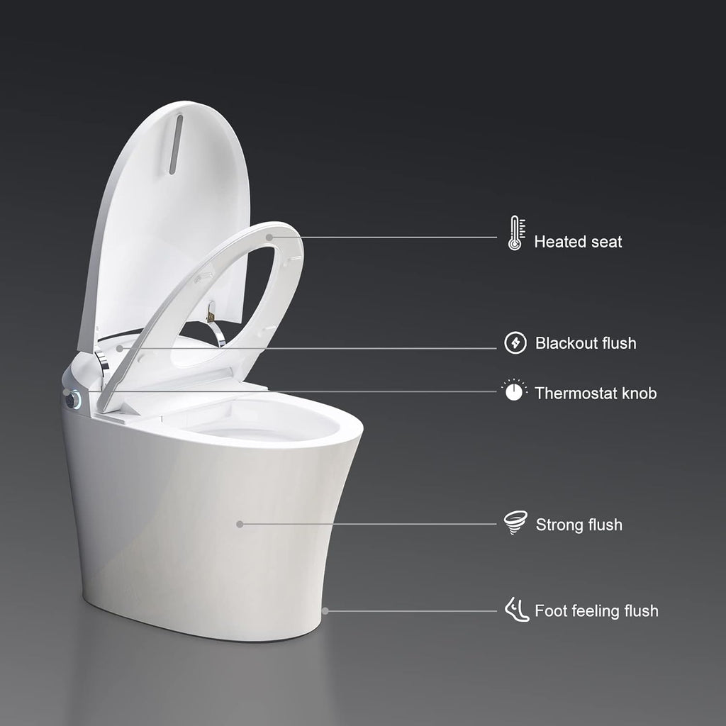 HOROW Heated Toilet, Upmarket Compact Toilet, One Piece Smart Toilet with Heating Seat, Small Tankless Toilet with Blackout Flush, Soft Close Cover, 25.6(L) x 15.6(W) x 19.8(H)