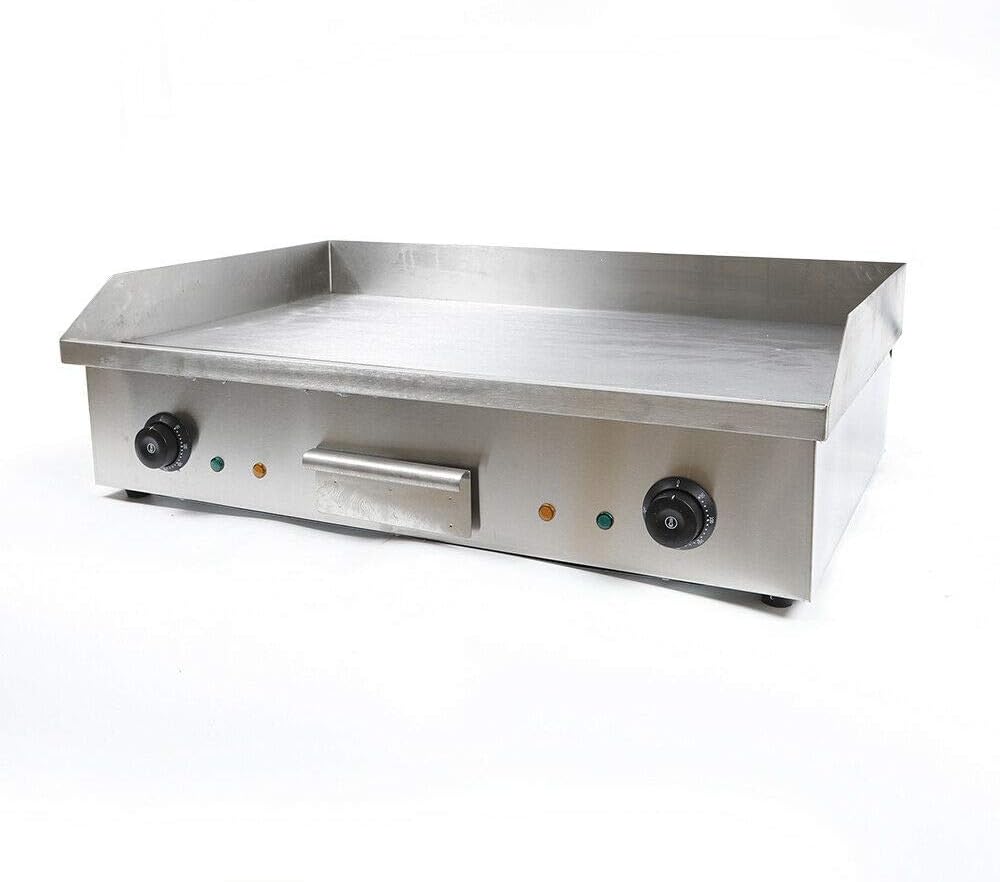 Commercial Electric Griddle, 3000W Countertop Flat Top Grill Dual Control Heavy Duty Stainless Steel Teppanyaki Griddle with Adjustable Temp Control 122°F-572°F 28.6'x15.7'(NO PLUG)
