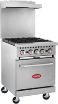 Kratos 24' Wide Commercial Gas Range with Four Burners and Standard Oven, Stainless Steel Mobile Range for Restaurants, 150,000 Total BTU, Natural Gas
