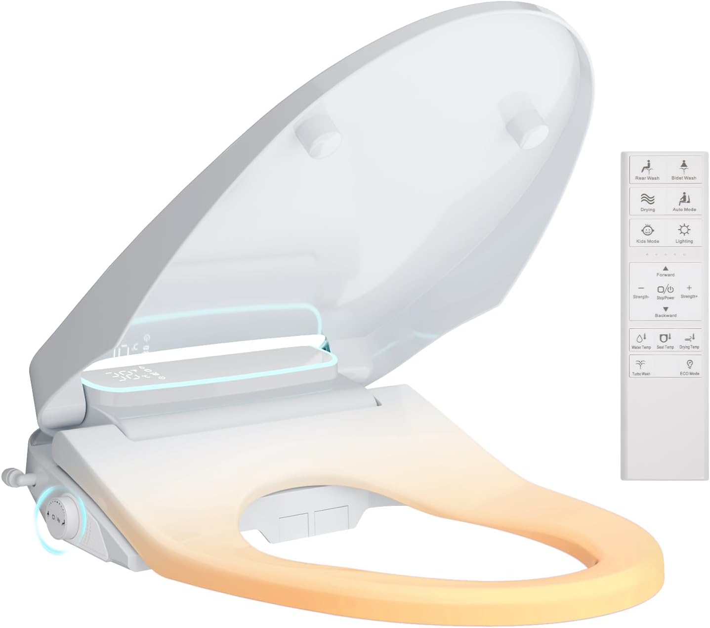 Toilet Bidet Seat with Auto Open/Close Lid, Smart Toilet Seat Elongated, Slow Close Electric Heated Toilet Seat With Instant Warm Water & Dryer, Feminine & Front Rear Wash, Self-Clean, Nightlight