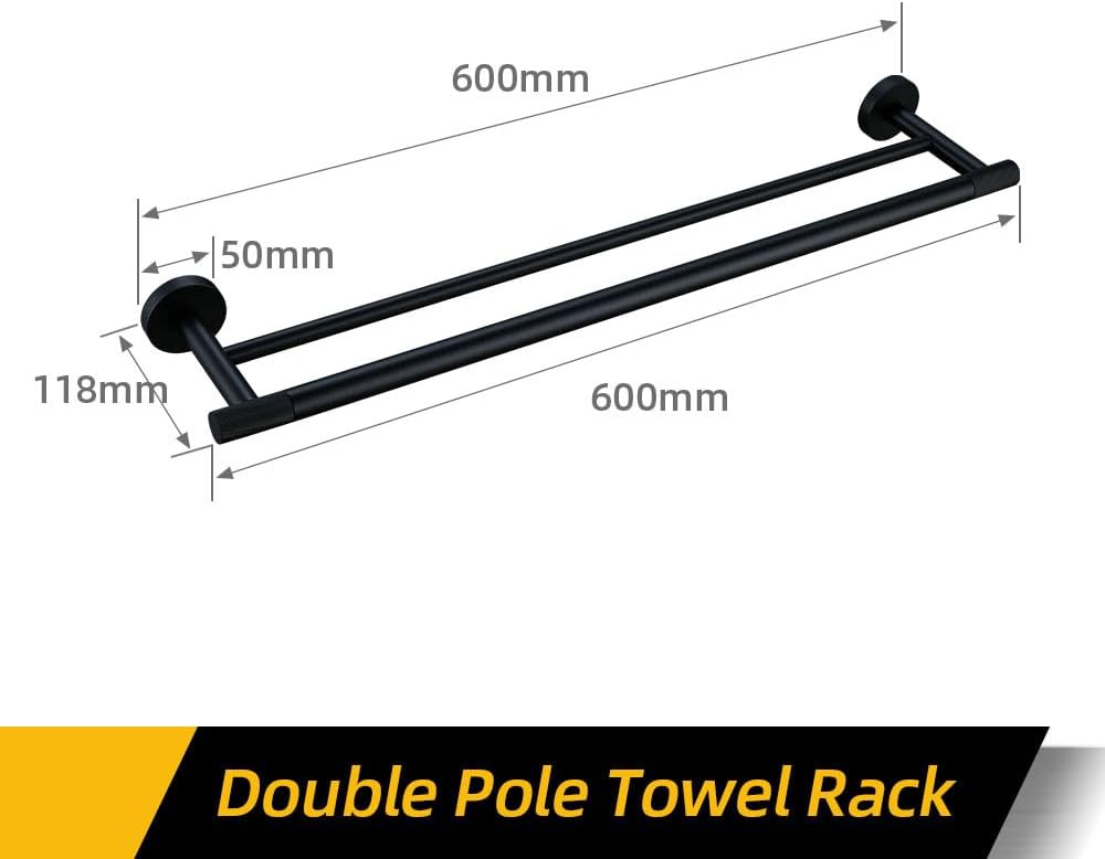 Modern Matte Black Bathroom Accessories Set with Brass Towel Bar Bath Robe Hook Knurled Shelf Ideal for Towels and Paper Tissue 60 Inch Long Towel Bar