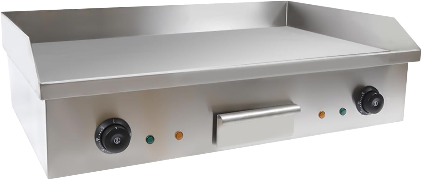 110v 3000w Commercial Electric Griddle, Double Control Electric Griddle Cooktop Electric Flat Top Grill Countertop Griddle Stainless Steel Teppanyaki Grill for Pancakes Crispy Bacon
