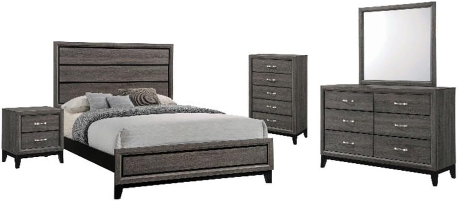 Coaster 5-Piece Transitional Wood Eastern King Panel Bedroom Set in Gray