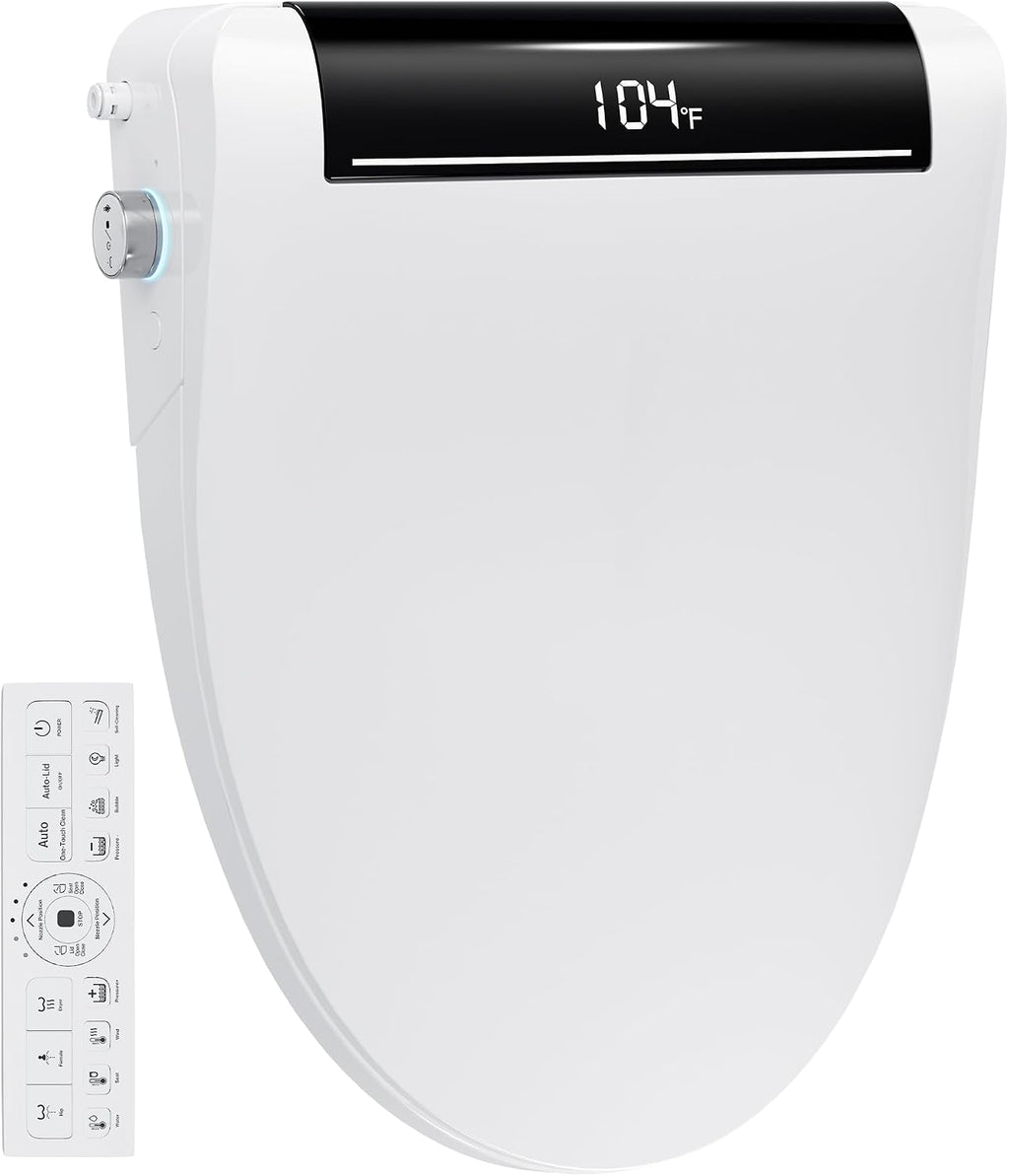 Electric Toilet Seat Elongated with Voice Control, Heated Toilet Seat with Warm Water & Dryer, Radar Sensor Auto Open/Close, LED Temp Display, Electric Bidet Toilet Seat for Bathroom