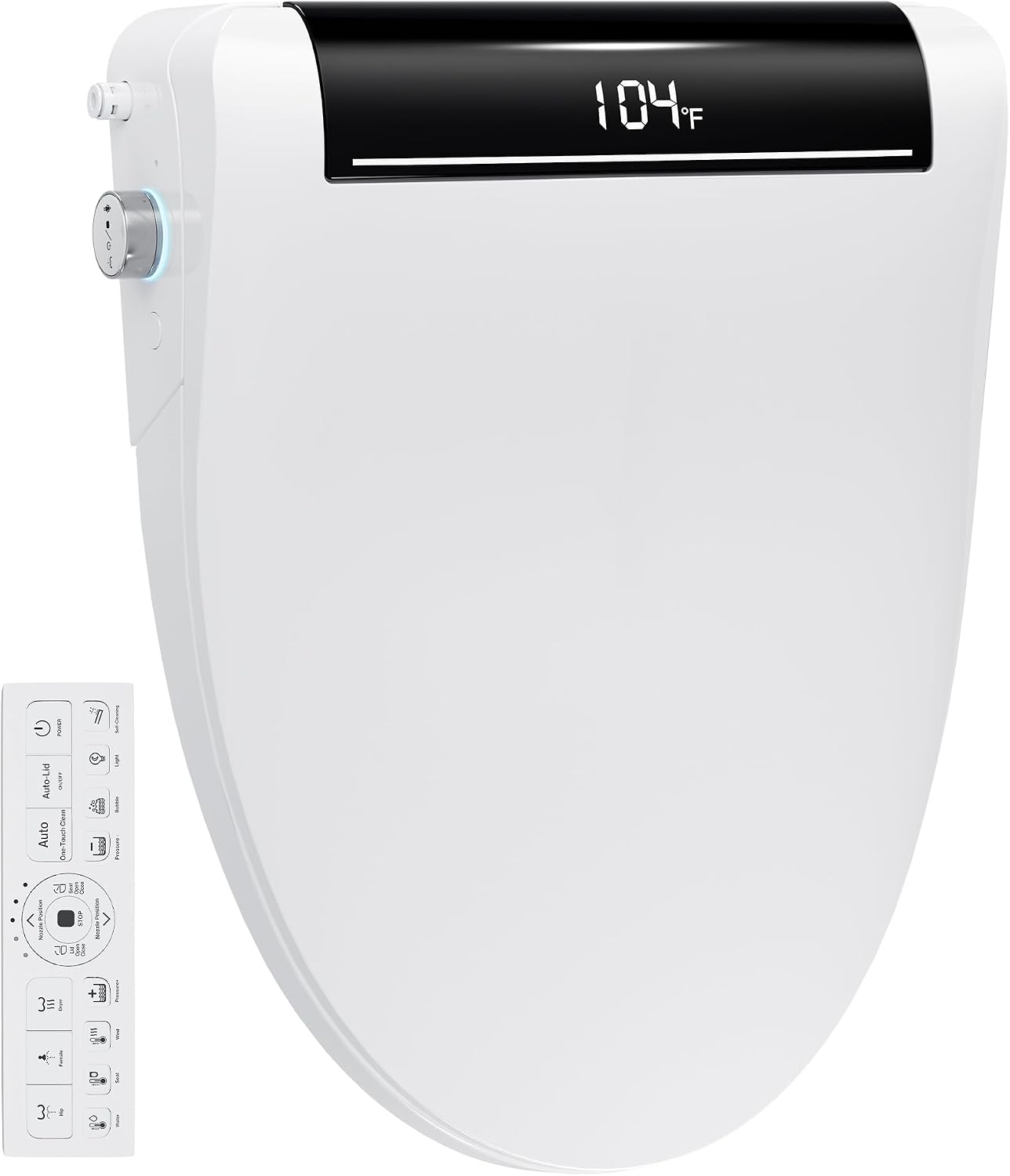 Electric Toilet Seat Elongated with Voice Control, Heated Toilet Seat with Warm Water & Dryer, Radar Sensor Auto Open/Close, LED Temp Display, Electric Bidet Toilet Seat for Bathroom
