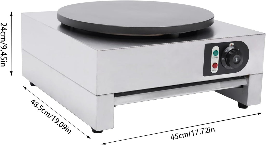 Electric Crepe Pancake Maker, 16 Inch Cast Iron Baking Pan Crepe Griddle Electric Crepe Machine Maker, Nonstick Commercial Crepe Maker, Temp. Range 122-572℉ for Crepes, Tortillas, Blintzes
