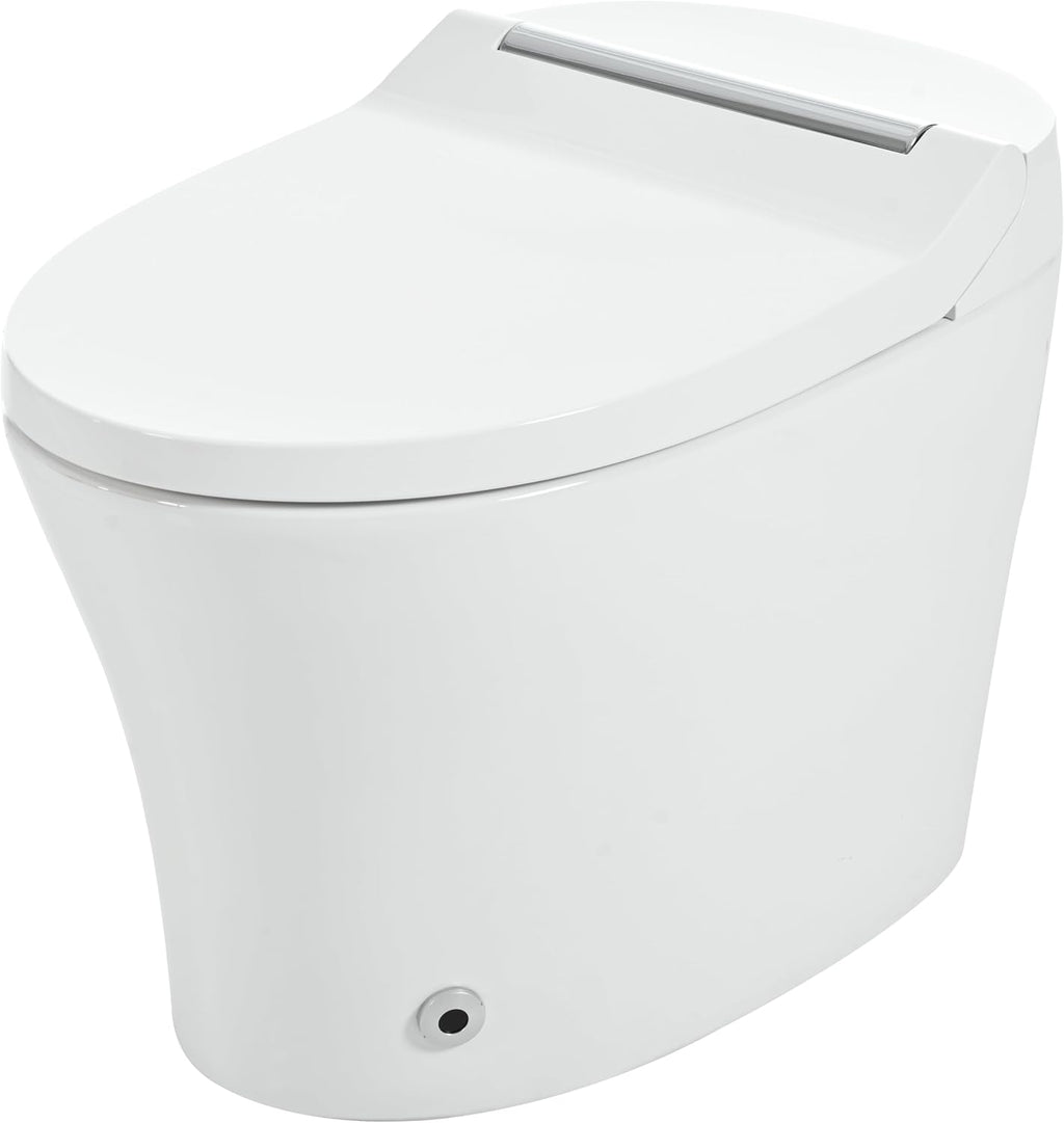 Smart Toilet with Adjustable Heated Seat, One-Piece Elongated Ceramic Toilet, Dual Flush 1/1.28 GPF, Auto Flush, Foot Sensor, Knob Control, Soft Night Light, White