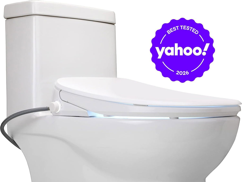 ALPHA BIDET UX Pearl Bidet Toilet Seat in Elongated White | Ultra Low Profile | Endless Warm Water | Arced Stainless Steel Nozzle | LED Nightlight | Dryer | Deodorizer | 3 Year Warranty