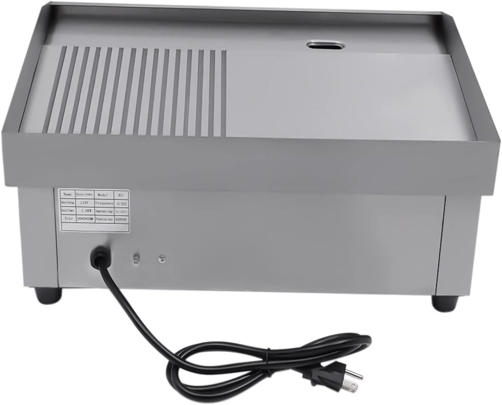 Commercial Countertop Grill 110V 1600W Electric Flat Top Griddle Grill 21.7'x13.8' Flat & Fluted Stainless Steel Flat Top Teppanyaki Griddle Nonstick BBQ Grill Temperature Range 122-572°F