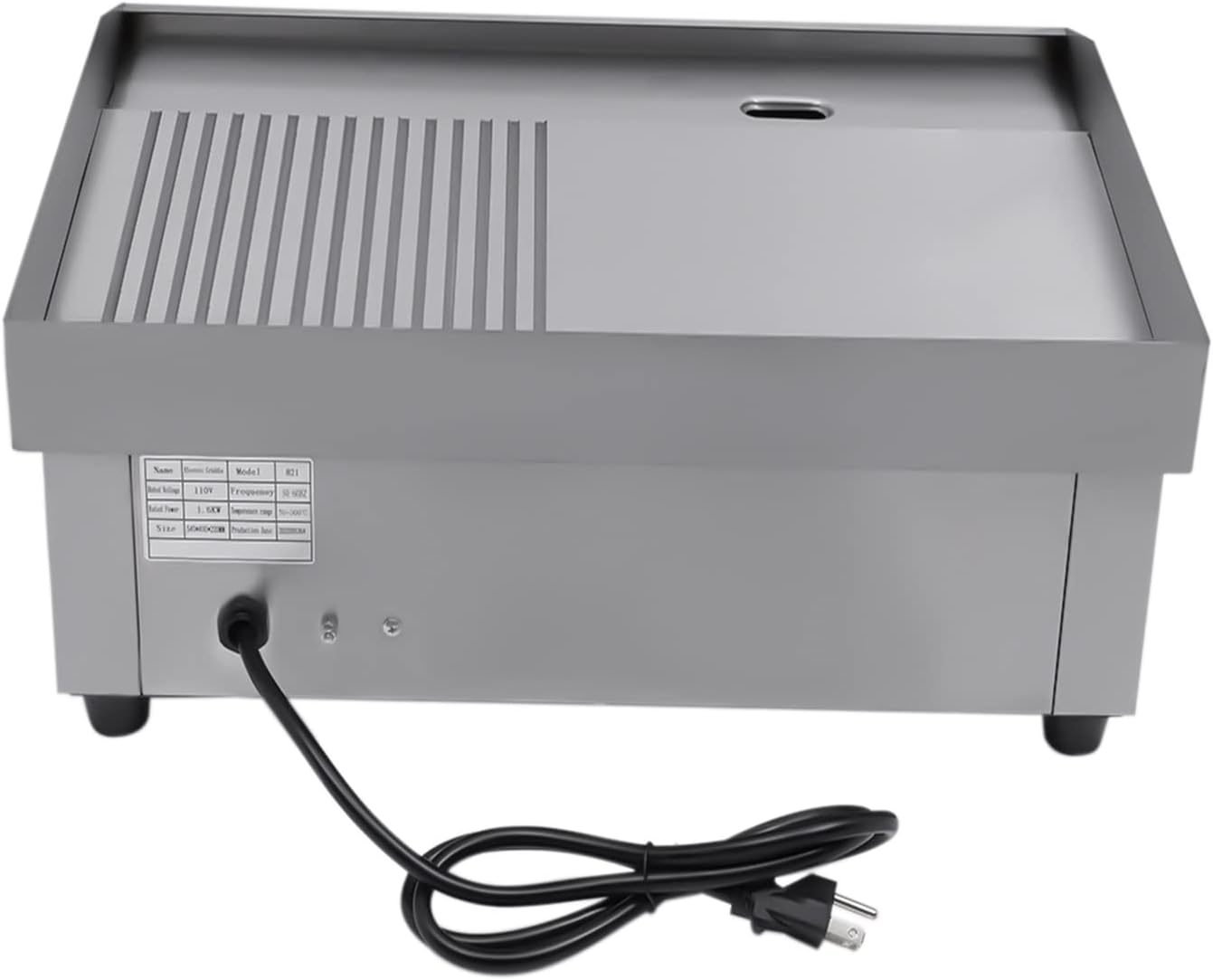 Commercial Countertop Grill 110V 1600W Electric Flat Top Griddle Grill 21.7'x13.8' Flat & Fluted Stainless Steel Flat Top Teppanyaki Griddle Nonstick BBQ Grill Temperature Range 122-572°F