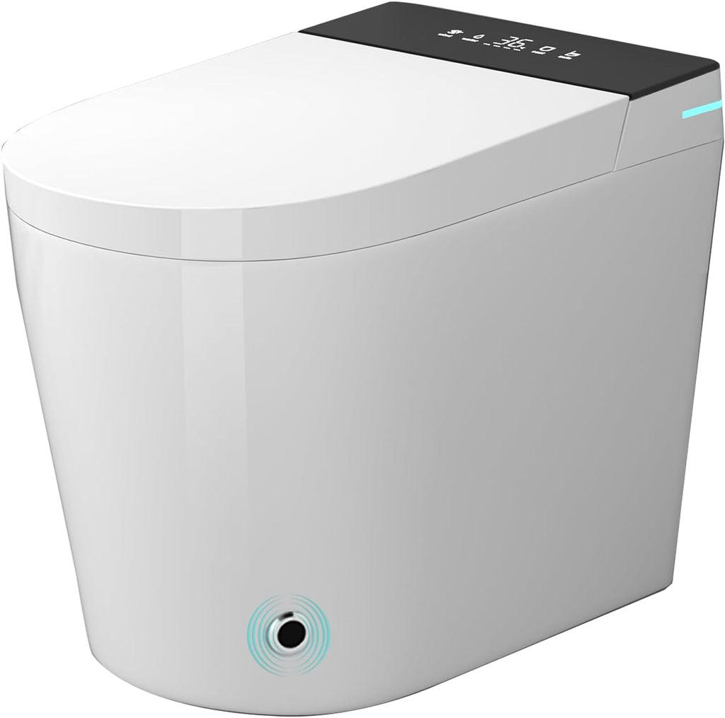 WinZo Compact Round Toilet 23' Depth,Smart Auto Flush Instant Heating and Drying For Small Modern Bathroom 12' Rough-in,White