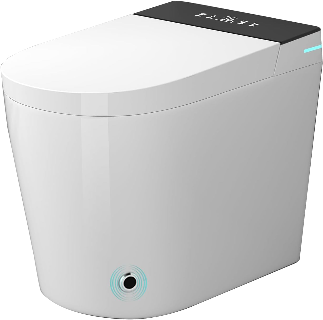 WinZo Compact Round Toilet 23' Depth,Smart Auto Flush Instant Heating and Drying For Small Modern Bathroom 12' Rough-in,White